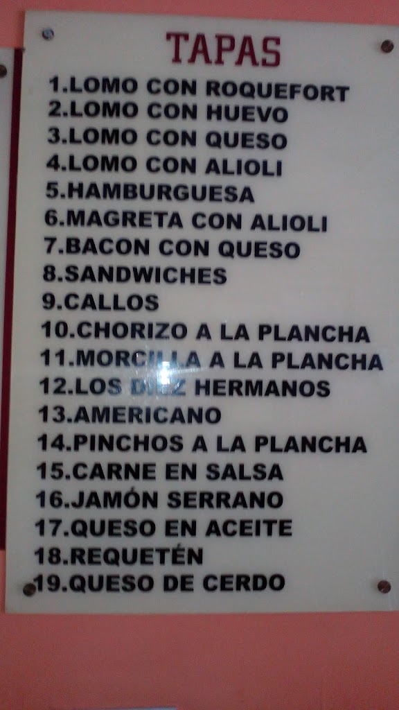 Cafe Bar Los 10 Hermanos IV — Carta