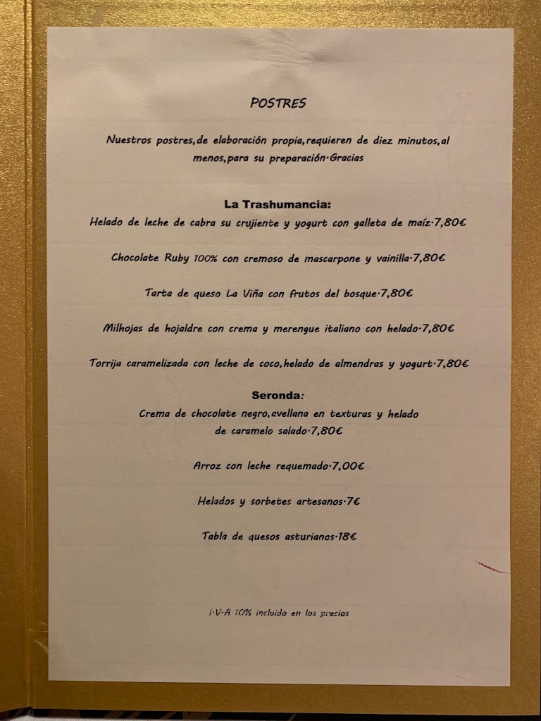Restaurante Del Arco — Carta