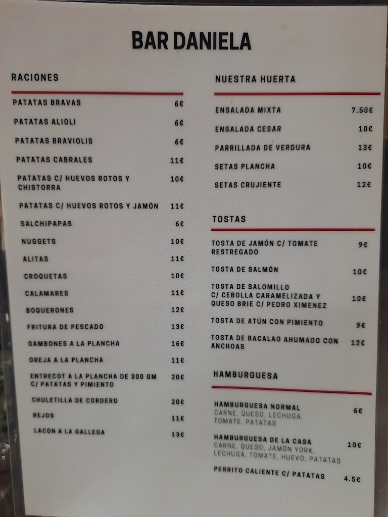 Bar Daniela — Carta