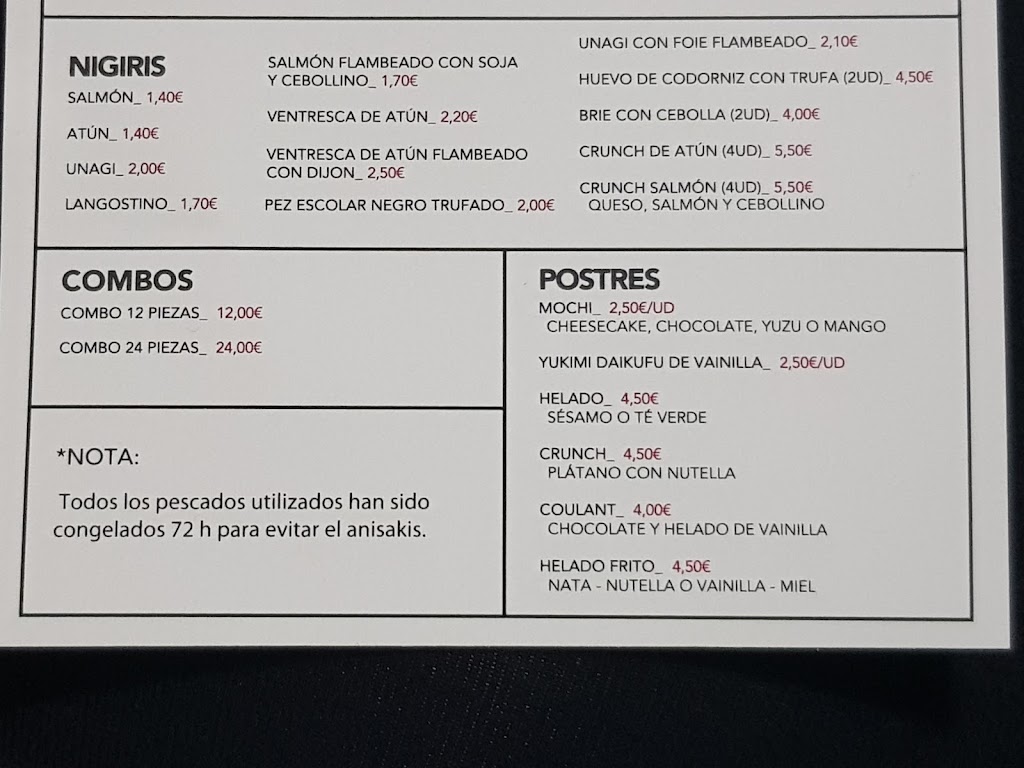 ASOKO ONDA - Restaurante japones en Onda — Carta