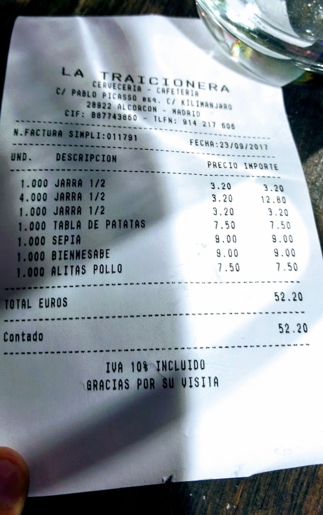 Taberna La Traicionera — Carta