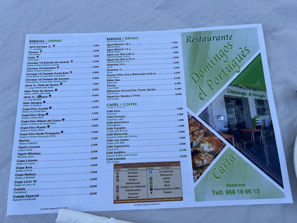 Restaurante El Portugues — Carta