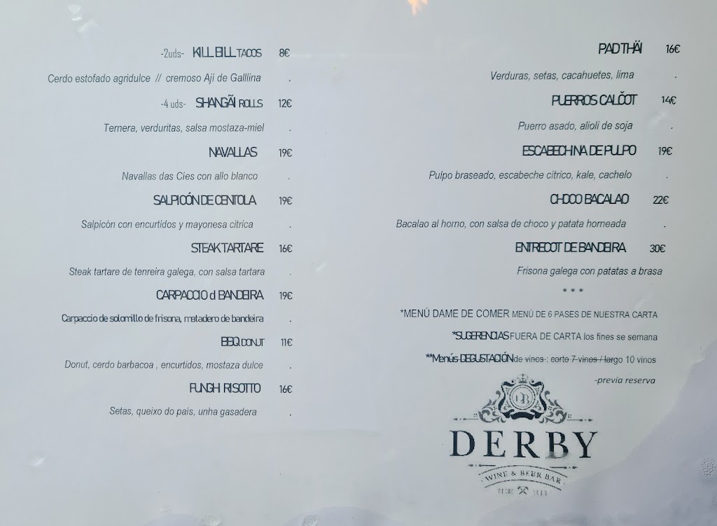 Restaurante Derby — Carta