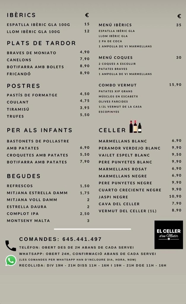 El Celler d'en Medir — Carta