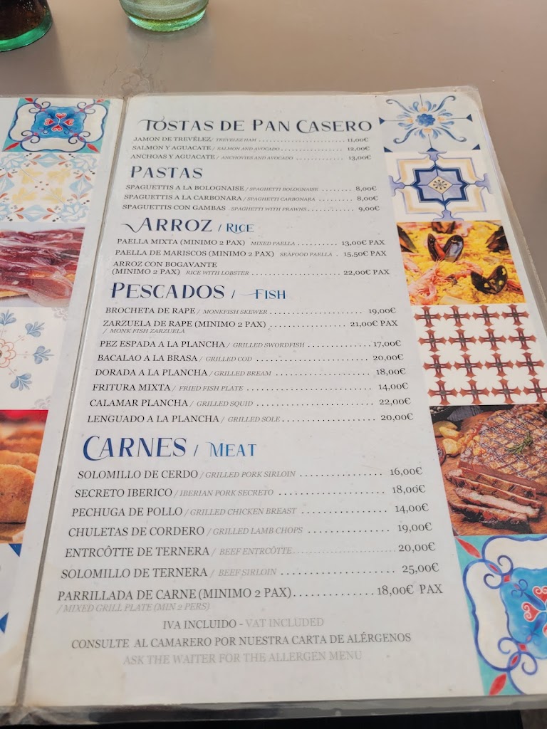 Bar Restaurante La Tralla — Carta