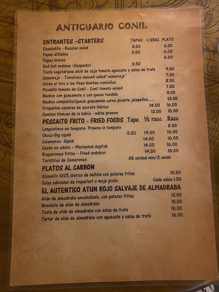 Anticuario Conil — Carta
