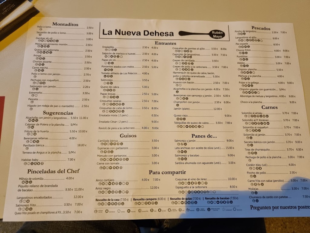 Bar La Dehesa Tapas — Carta