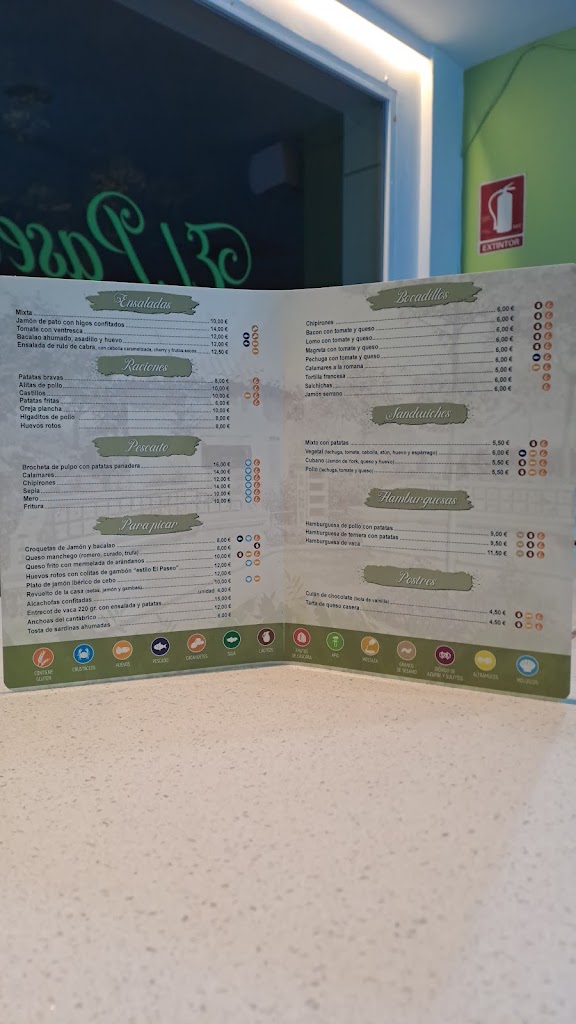 Bar Cafe El paseo — Carta