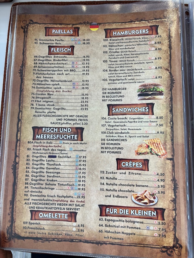 Restaurante Costa Beach — Carta