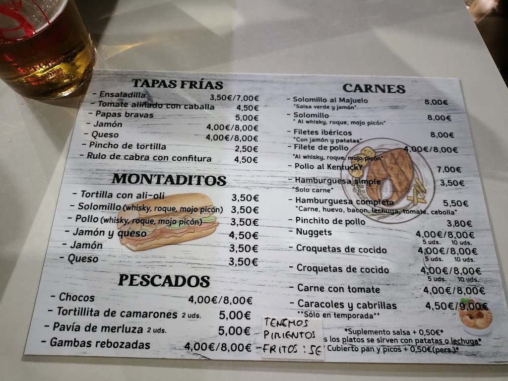 Chiringuito del Majuelo — Carta