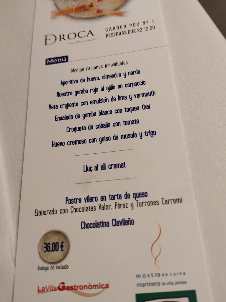 Restaurante DRoca — Carta