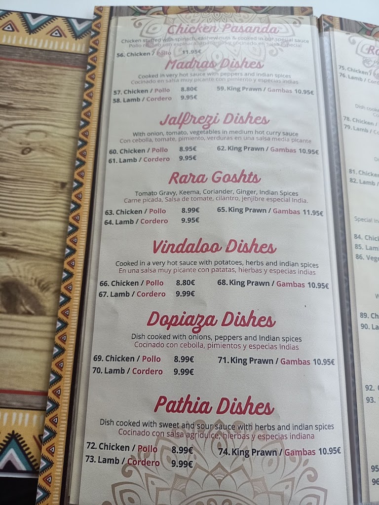 Bombay Tacos Lo Pagan — Carta