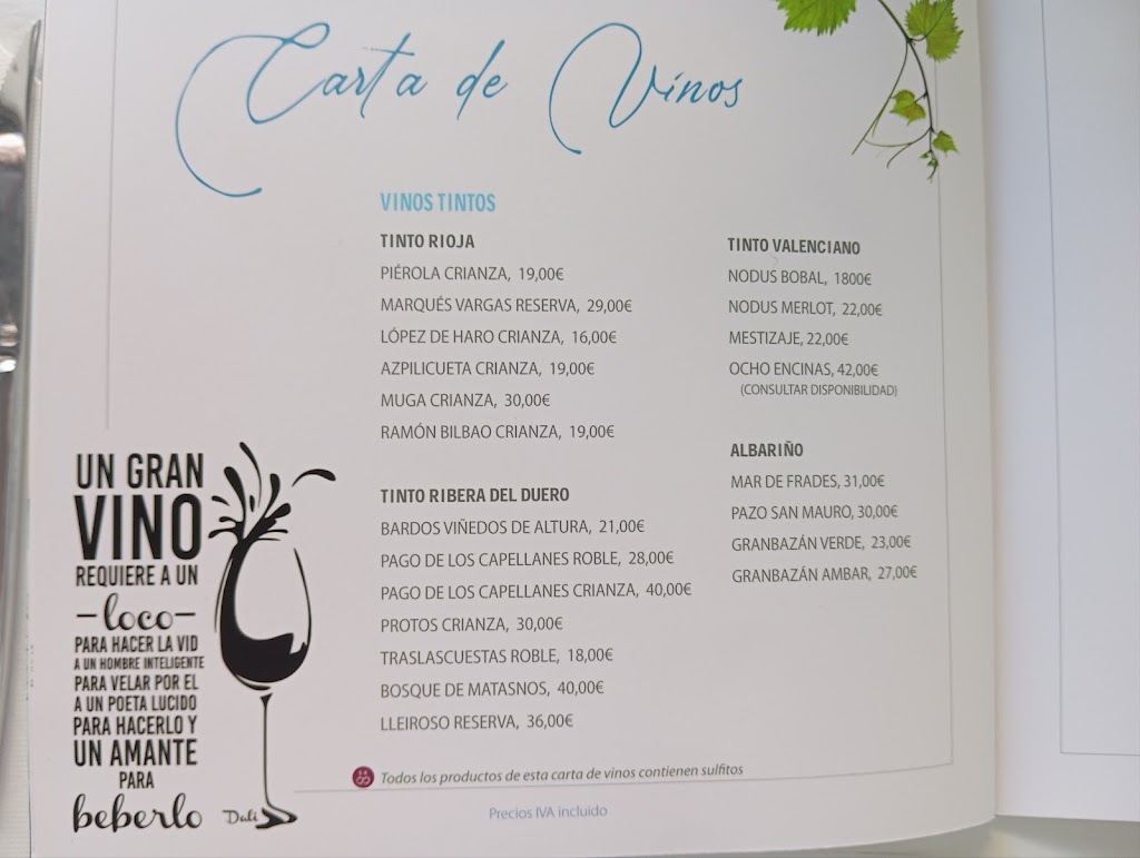 Restaurante Lonja — Carta
