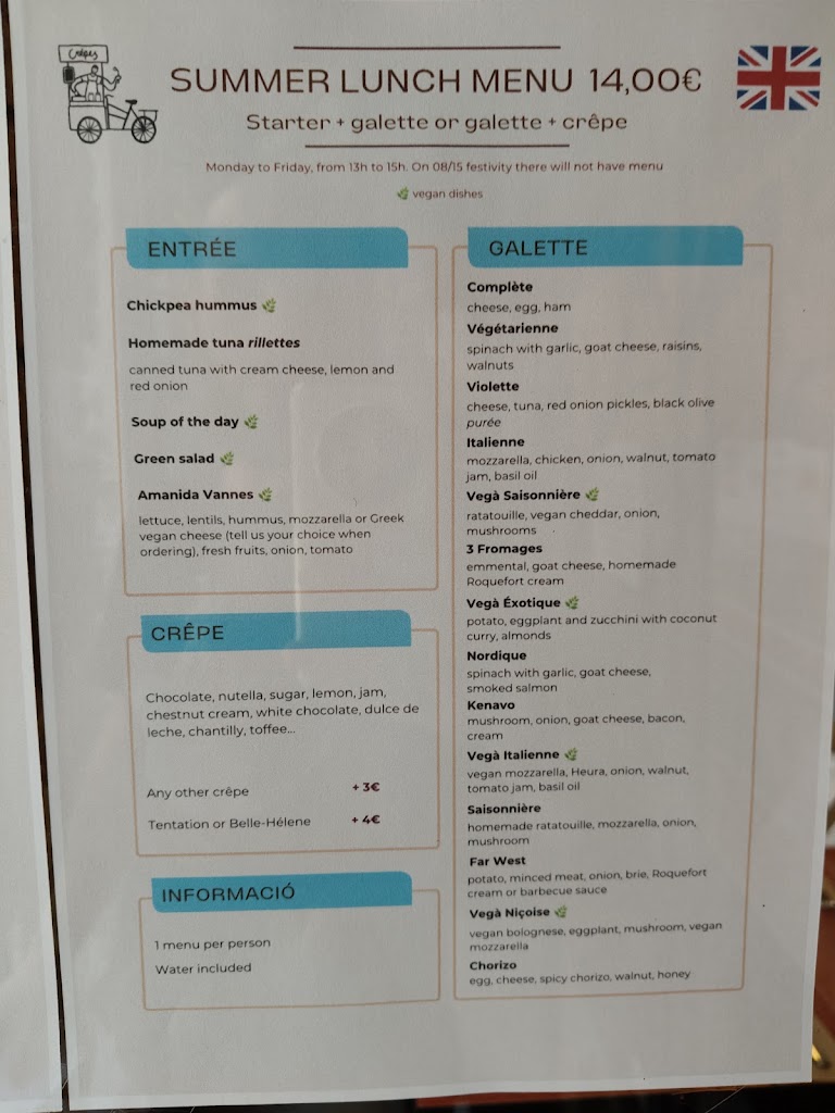 Creperie Bretonne Kenavo — Carta