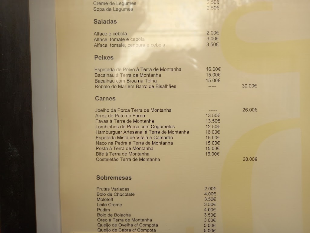 Terra da Montanha Restaurant — Carta