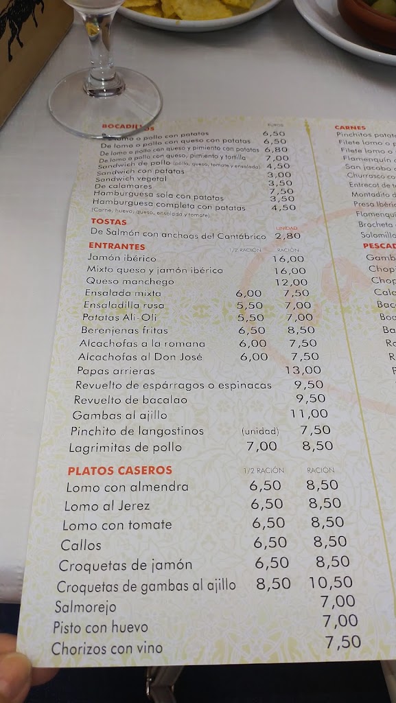 Bar Camborio — Carta