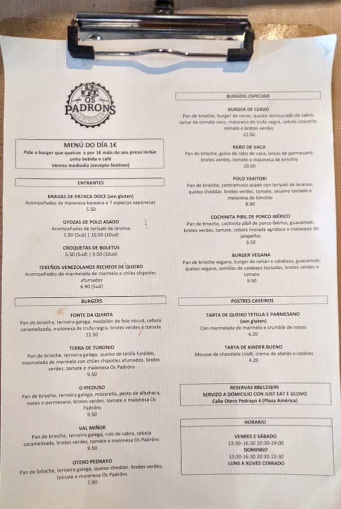 Os Padrons Gastrobar — Carta
