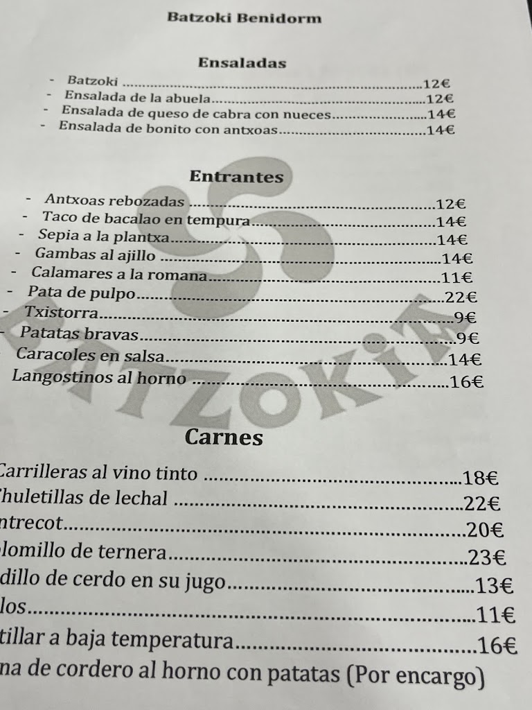Restaurante Benidorm — Carta