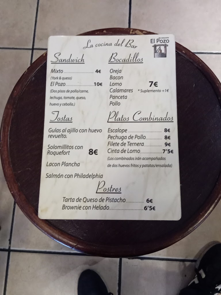 Bar /Restaurante El Pozo — Carta
