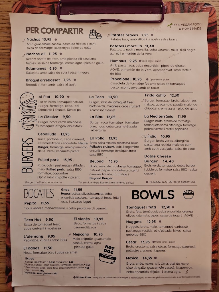 La Teca Burger — Carta