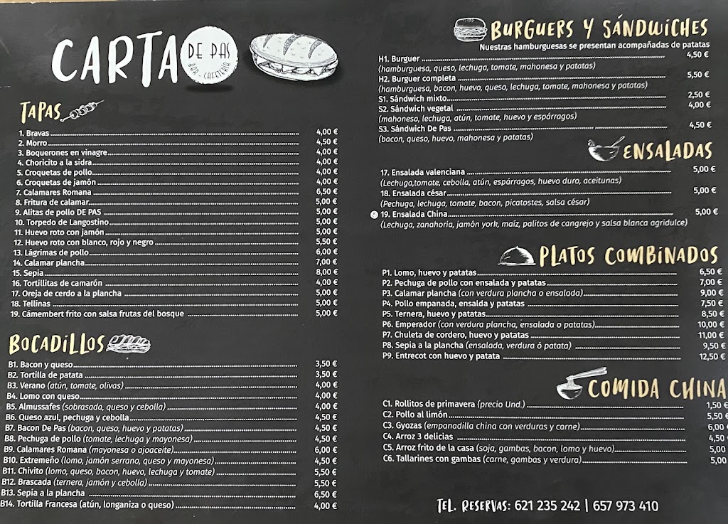 CAFETERIA DE PAS — Carta