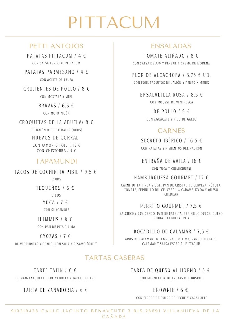 PITTACUM Bistro Bar — Carta
