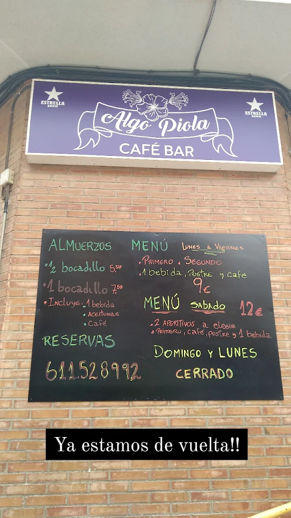 Algo Piola cafe bar — Carta