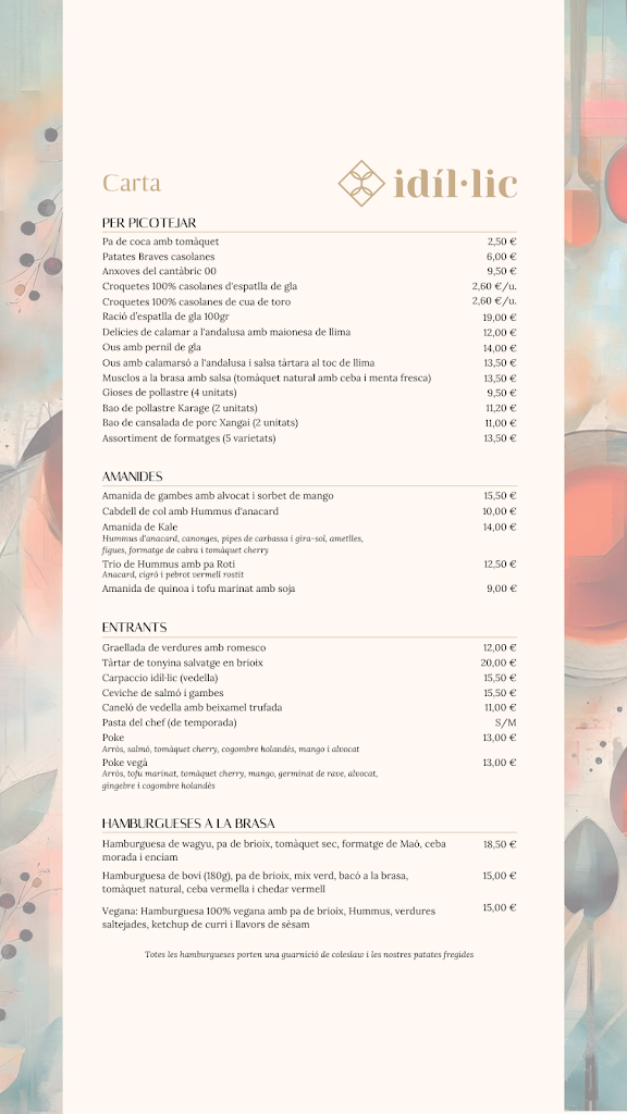idil*lic Restaurant — Carta