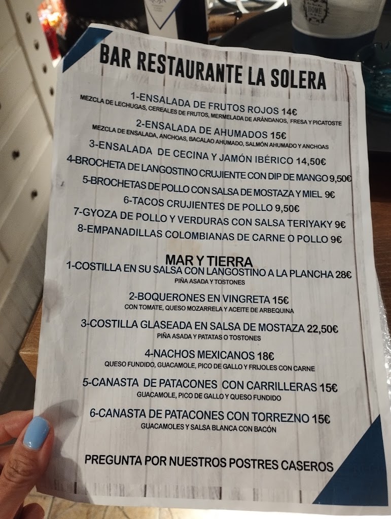 Bar - Restaurante La Solera — Carta