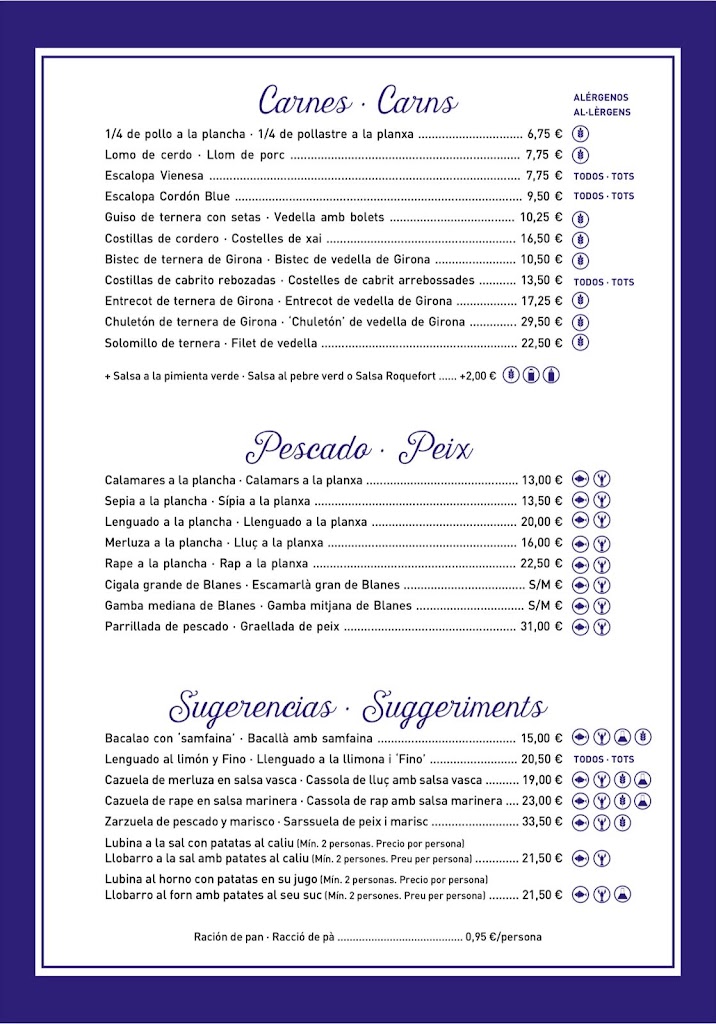 Restaurante Juanma Blanes — Carta