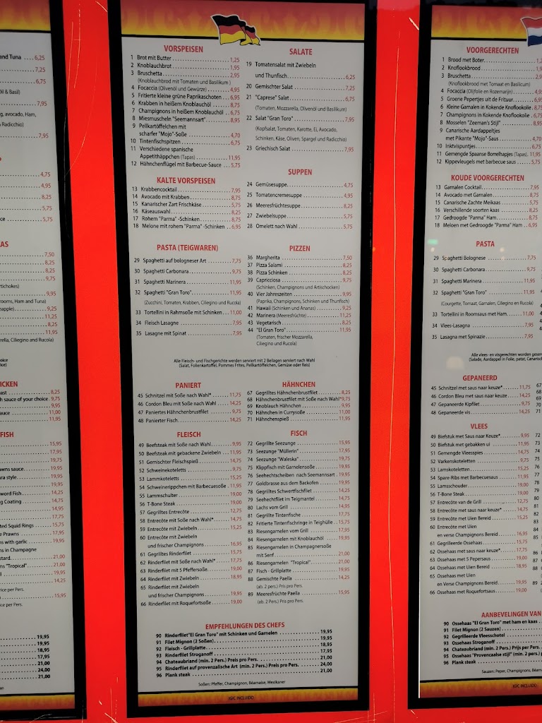 El Gran Toro Restaurante — Carta