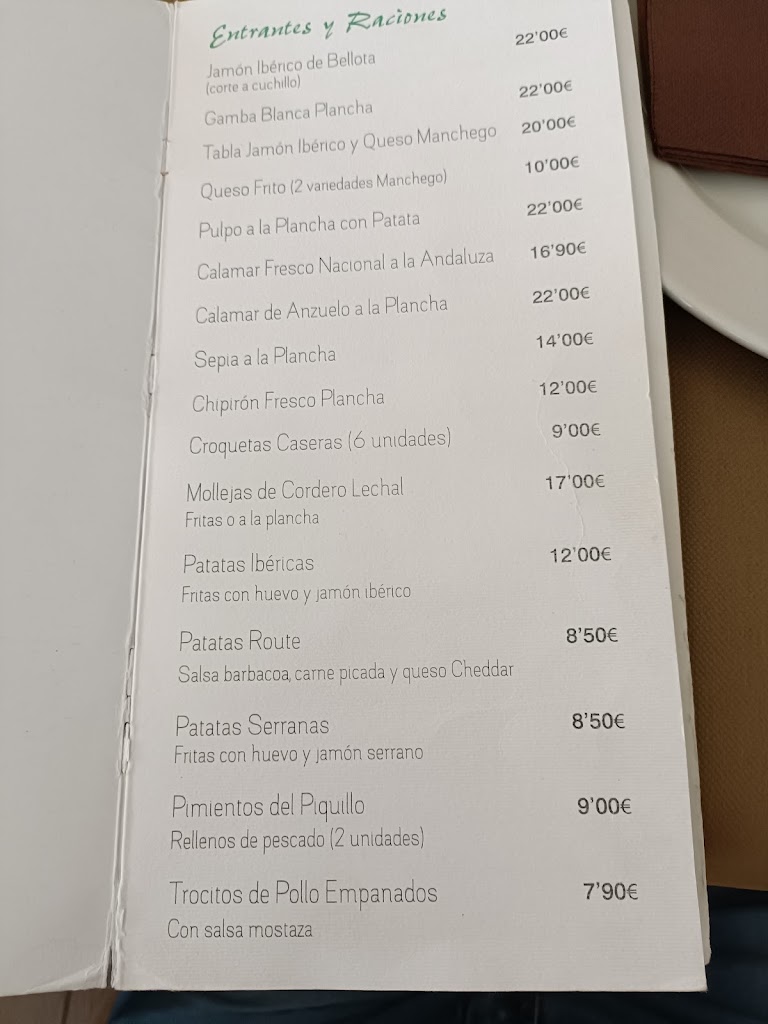 Cafeteria Route 66 — Carta