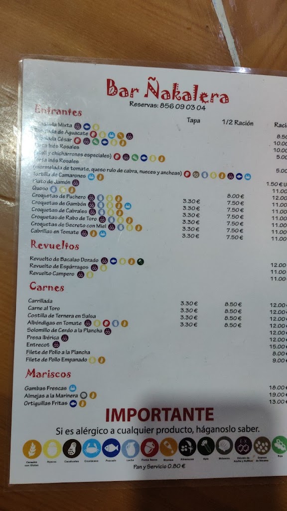 Restaurante "Nakalera" — Carta