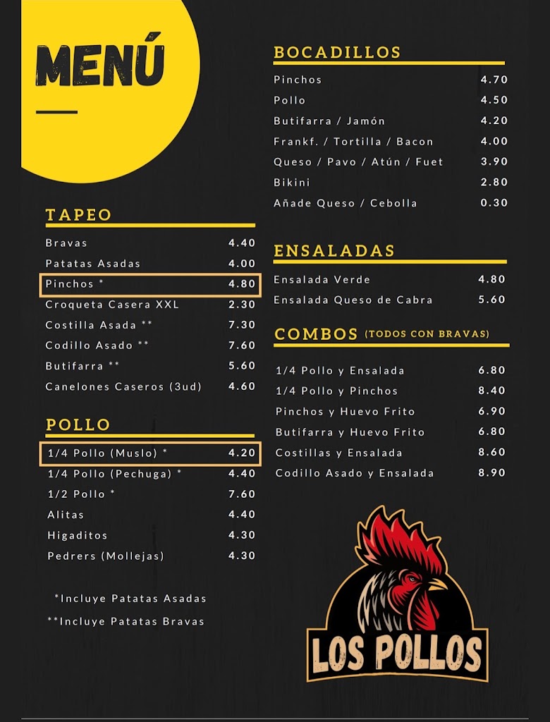 Los Pollos - Pollo a l'ast y tapas — Carta