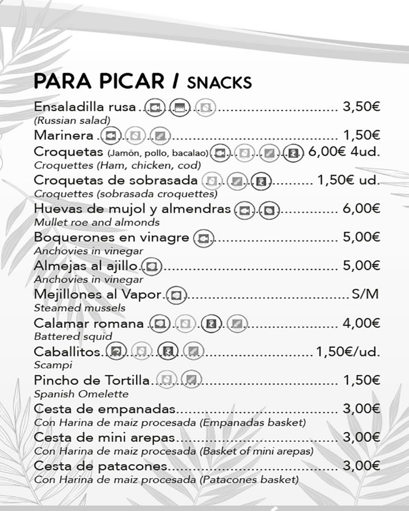 Amaretto Bar Restaurante — Carta
