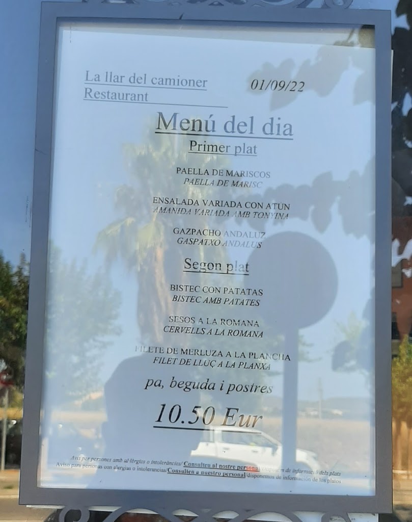 Restaurante la Llar del Camioner — Carta