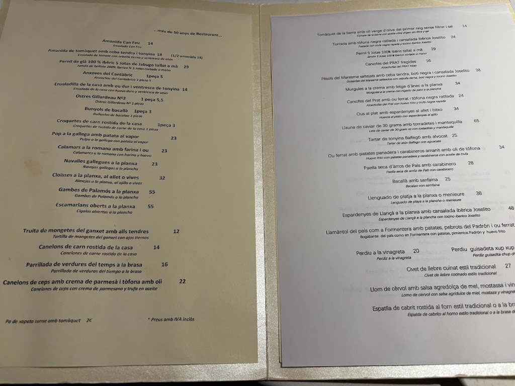 Restaurante Can Feu — Carta