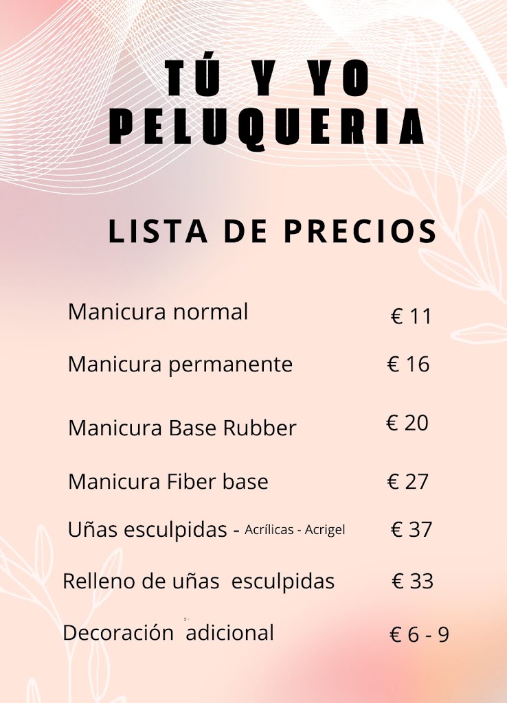 TU Y YO Peluqueria - estetica — Carta