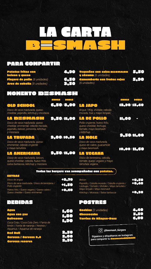 BeSMASH BURGERS — Carta