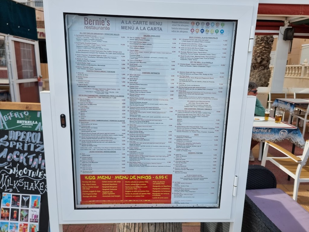 Restaurante Bernie's — Carta