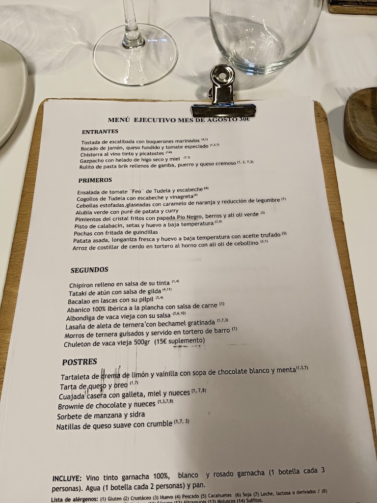Restaurante Topero — Carta