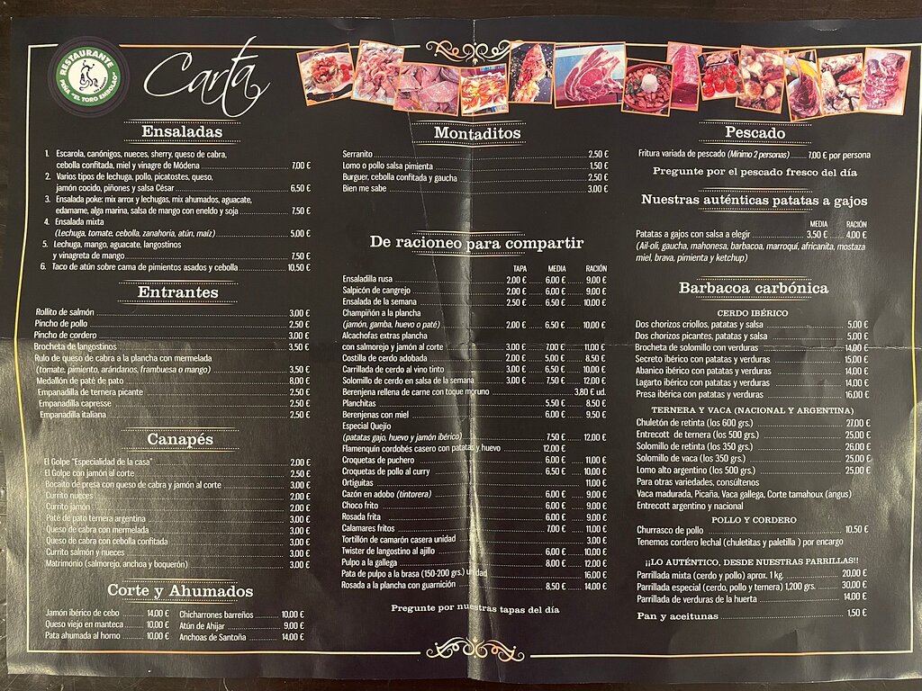 Restaurante Toro Embolao — Carta