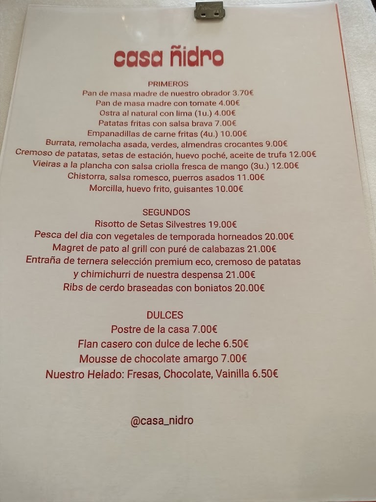Casa Nidro — Carta