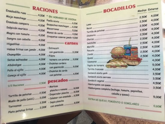 Restaurante Los Gabrieles — Carta