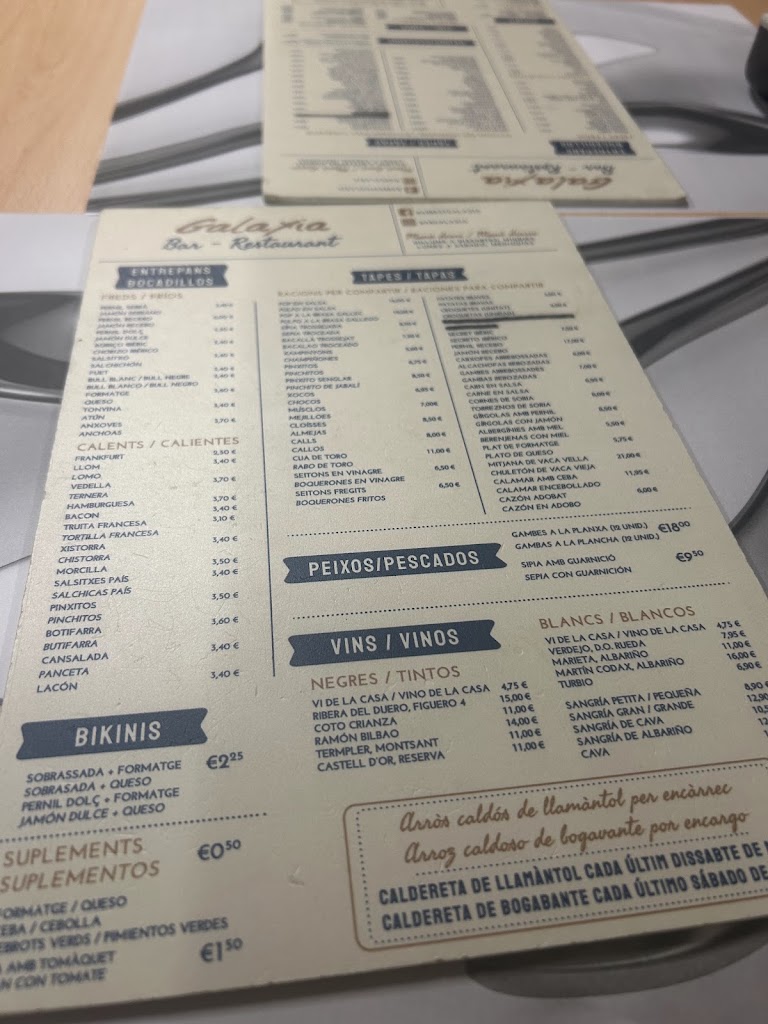 Bar Rest Galaxia — Carta