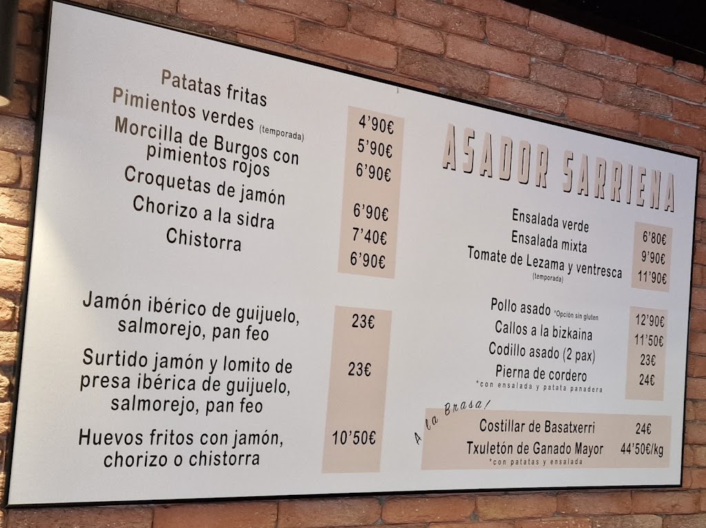 Restaurante Sarriena — Carta