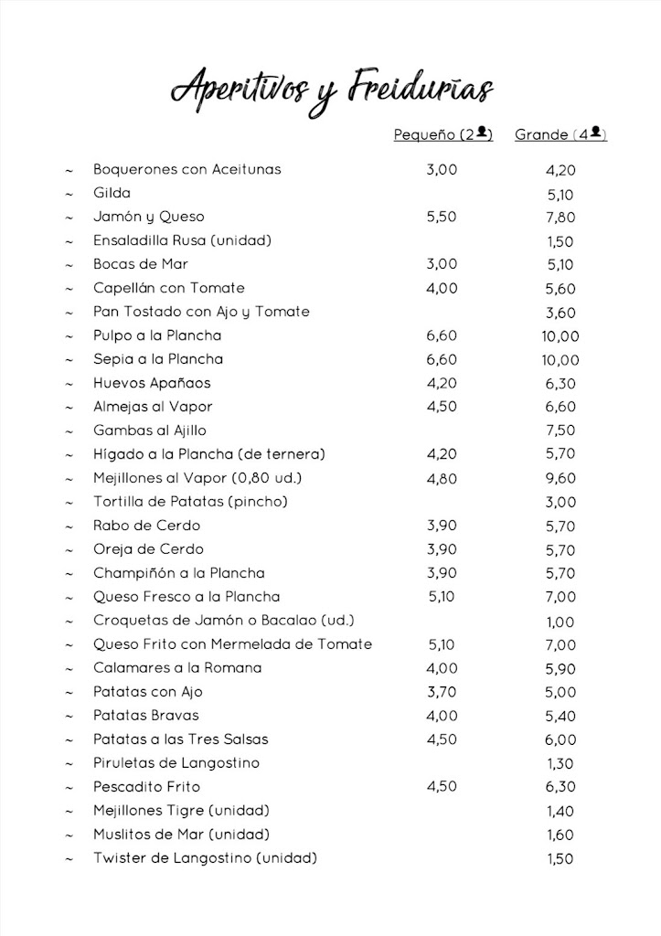 Bar Cafeteria El Candil — Carta