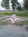 Wooden Statue of Pink Cthulhu