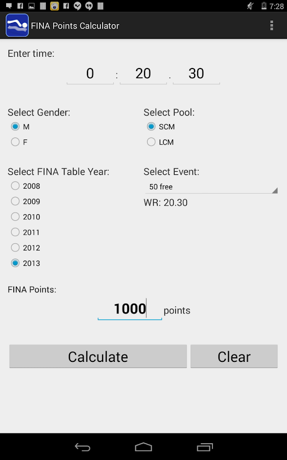 SWIM FINA Points Calculator Android Apps on Google Play