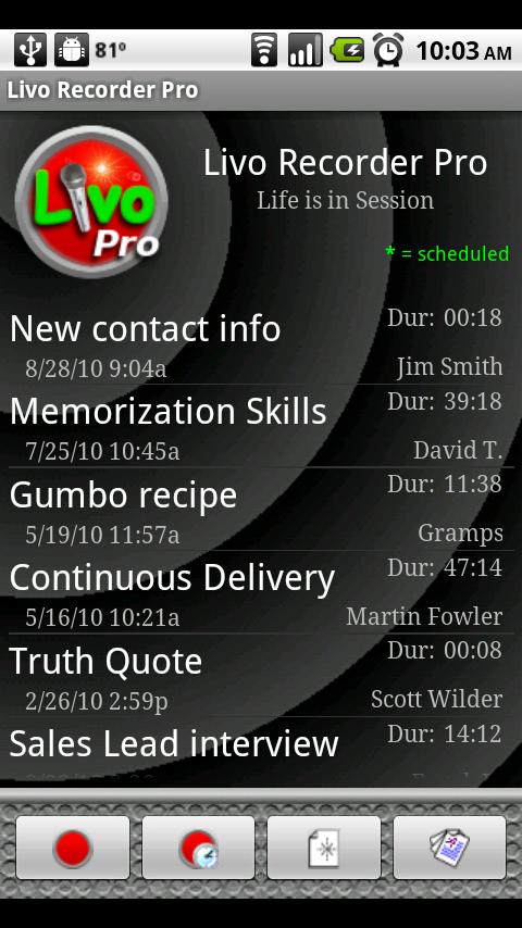 Android application Livo Recorder Pro screenshort